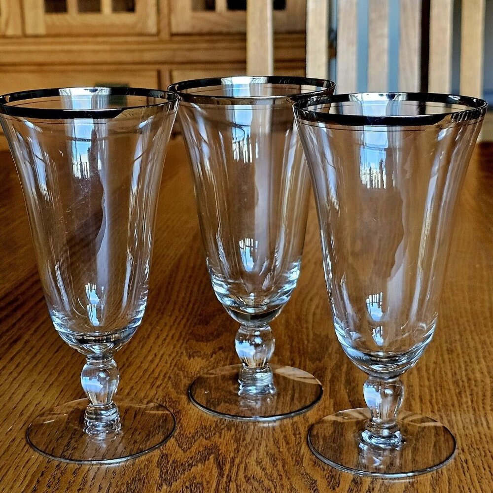 3 Glastonbury Lotus Romance Ice Tea Glasses 7" platinum lined rim vntage 1955 - Picture 2 of 10